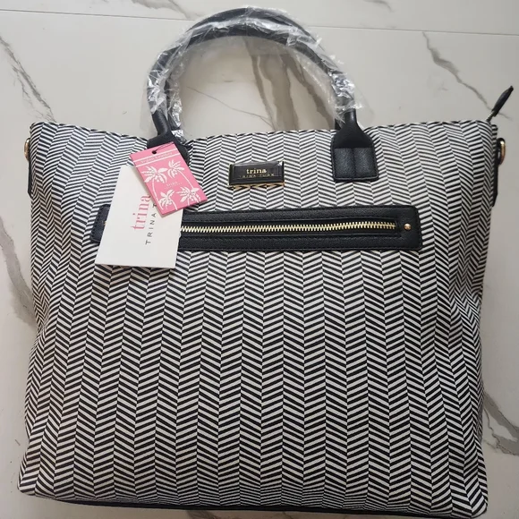 Trina Turk Tote Bag. Great Sleek Black & White Pattern. - Picture 4 of 13